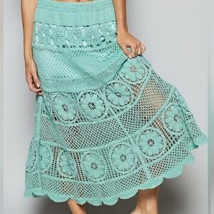 NWOT POL Womens One Size Mint Cotton Crochet Boho Maxi Skirt